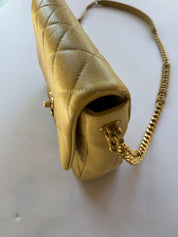 Chanel Designer Bags Pale Yellow Quilted Caviar Chain Melody Flap Handbag