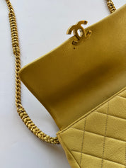 Chanel Designer Bags Pale Yellow Quilted Caviar Chain Melody Flap Handbag