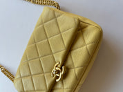 Chanel Designer Bags Pale Yellow Quilted Caviar Chain Melody Flap Handbag