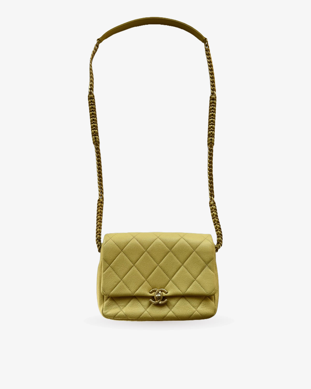 Chanel Designer Bags Pale Yellow Quilted Caviar Chain Melody Flap Handbag