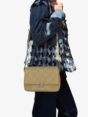 Chanel Designer Bags Pale Yellow Quilted Caviar Chain Melody Flap Handbag