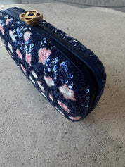Oscar de la Renta Designer Bags N/S Blue/Pink Embroidered Clutch