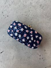 Oscar de la Renta Designer Bags N/S Blue/Pink Embroidered Clutch