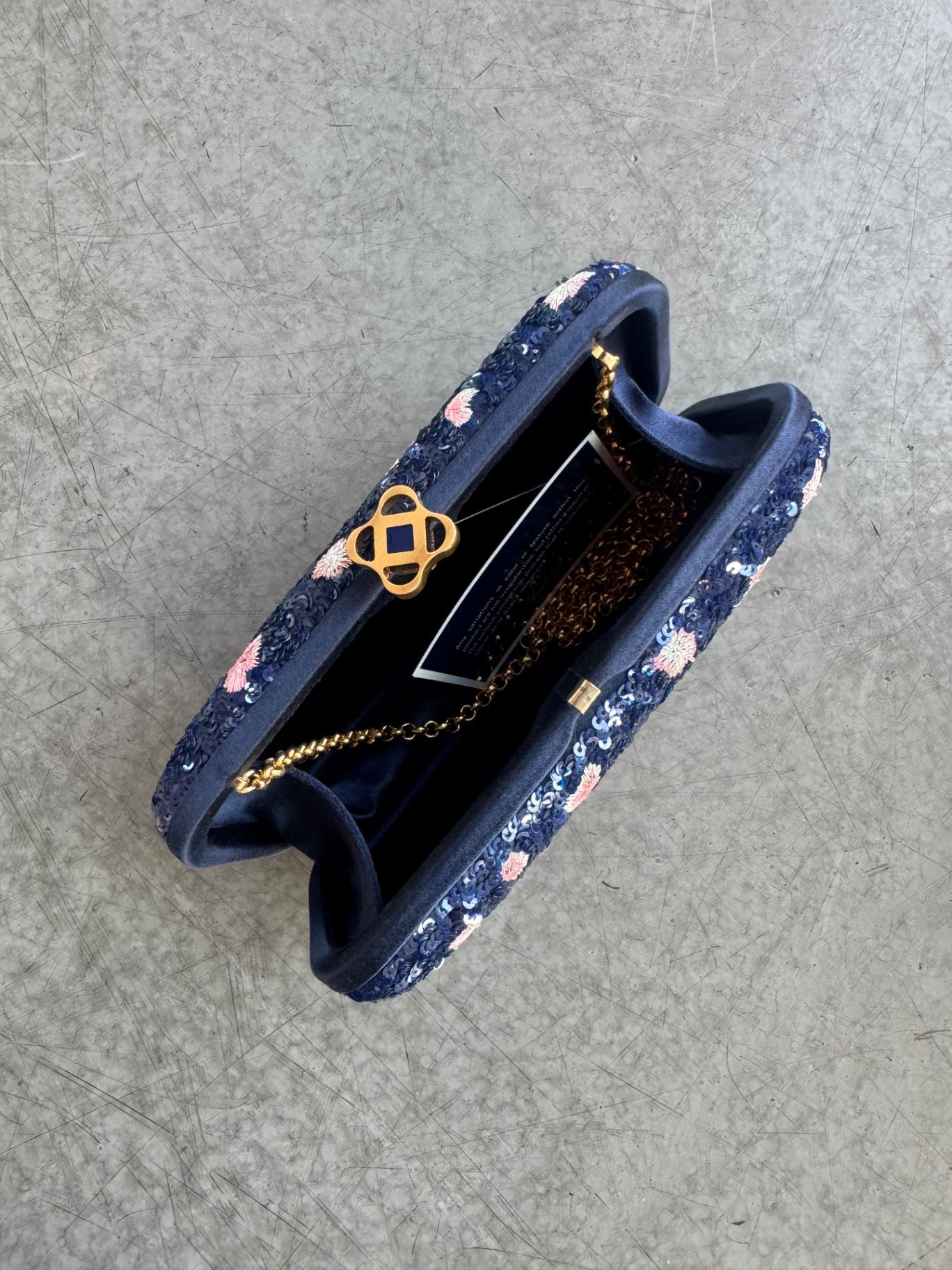 Oscar de la Renta Designer Bags N/S Blue/Pink Embroidered Clutch