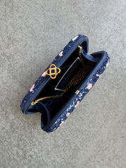 Oscar de la Renta Designer Bags N/S Blue/Pink Embroidered Clutch