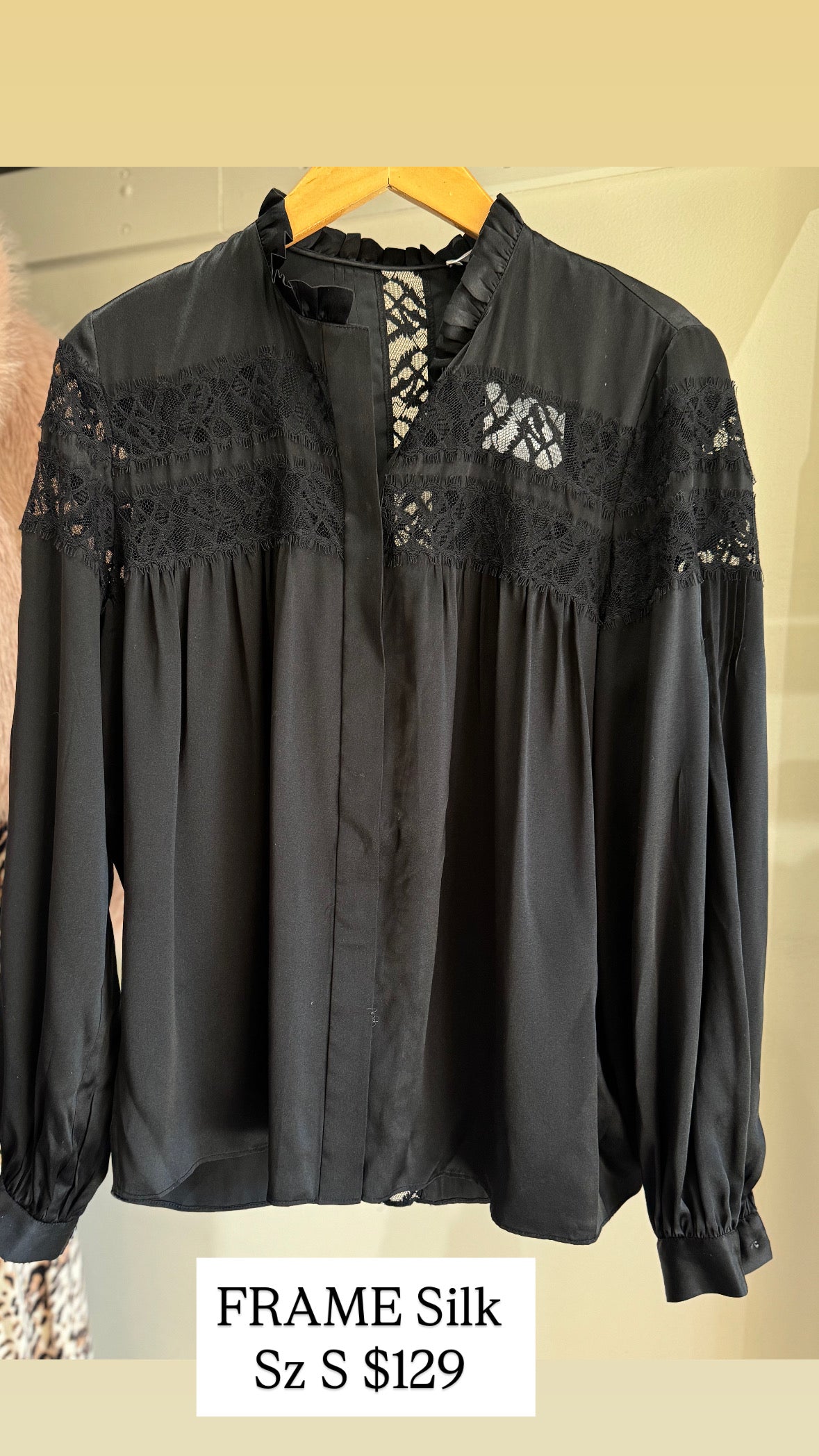 FRAME Silk Lace Mock Neck Blouse sz S