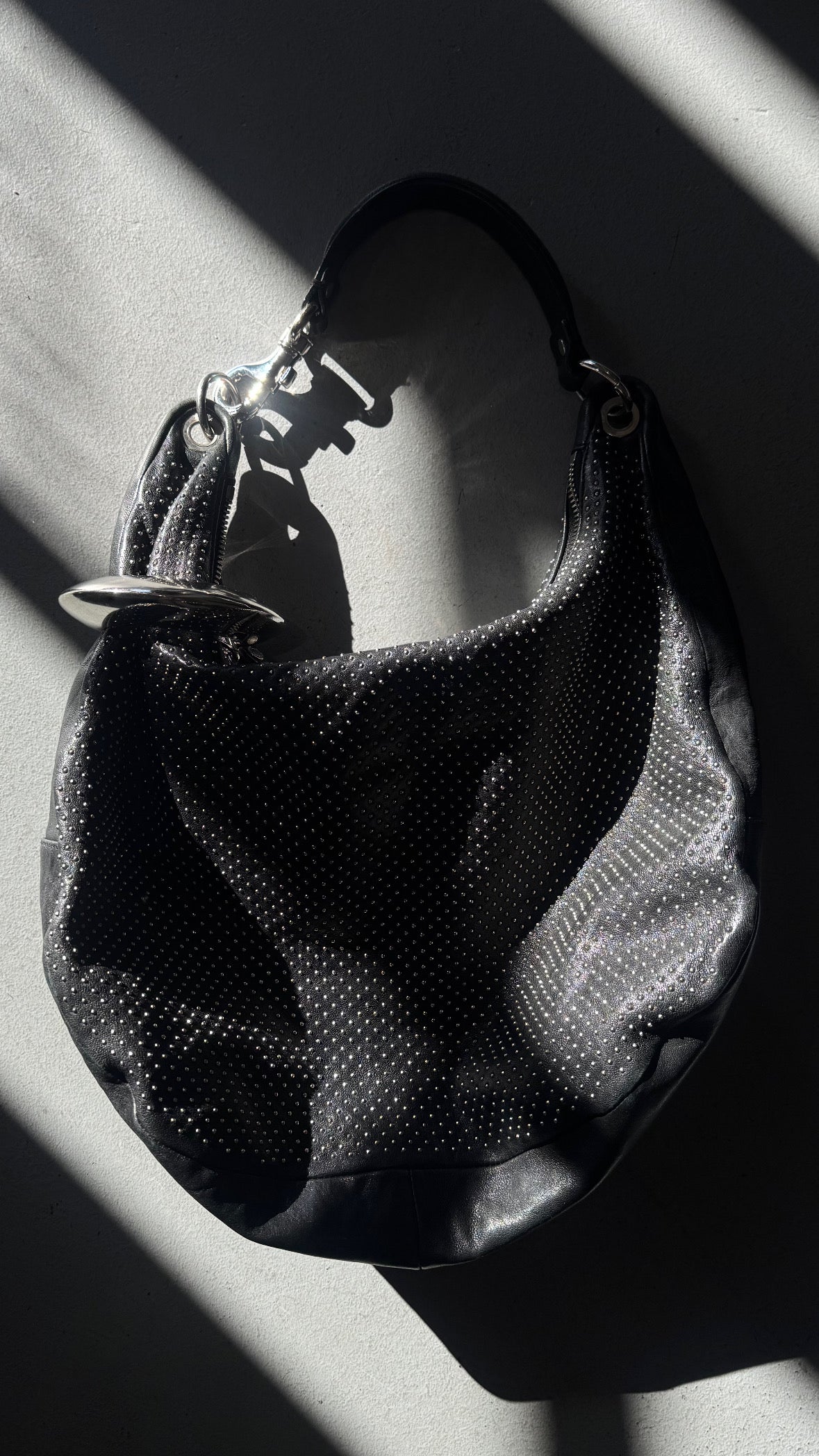 Jimmy Choo Black Hobo Handbag w/Studs and Large Cuff