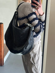 Jimmy Choo Black Hobo Handbag w/Studs and Large Cuff
