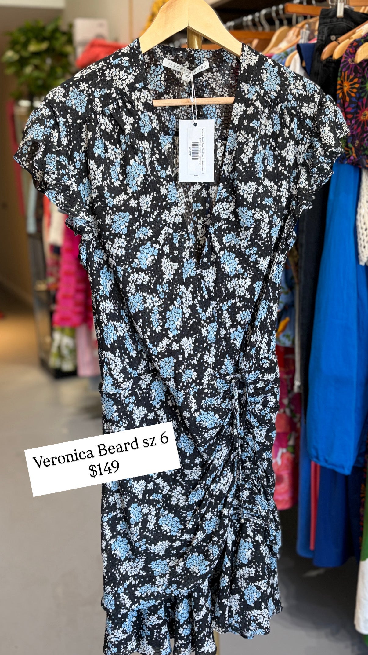 Veronica Beard Sslve Blue Floral Cocktail dress sz 6