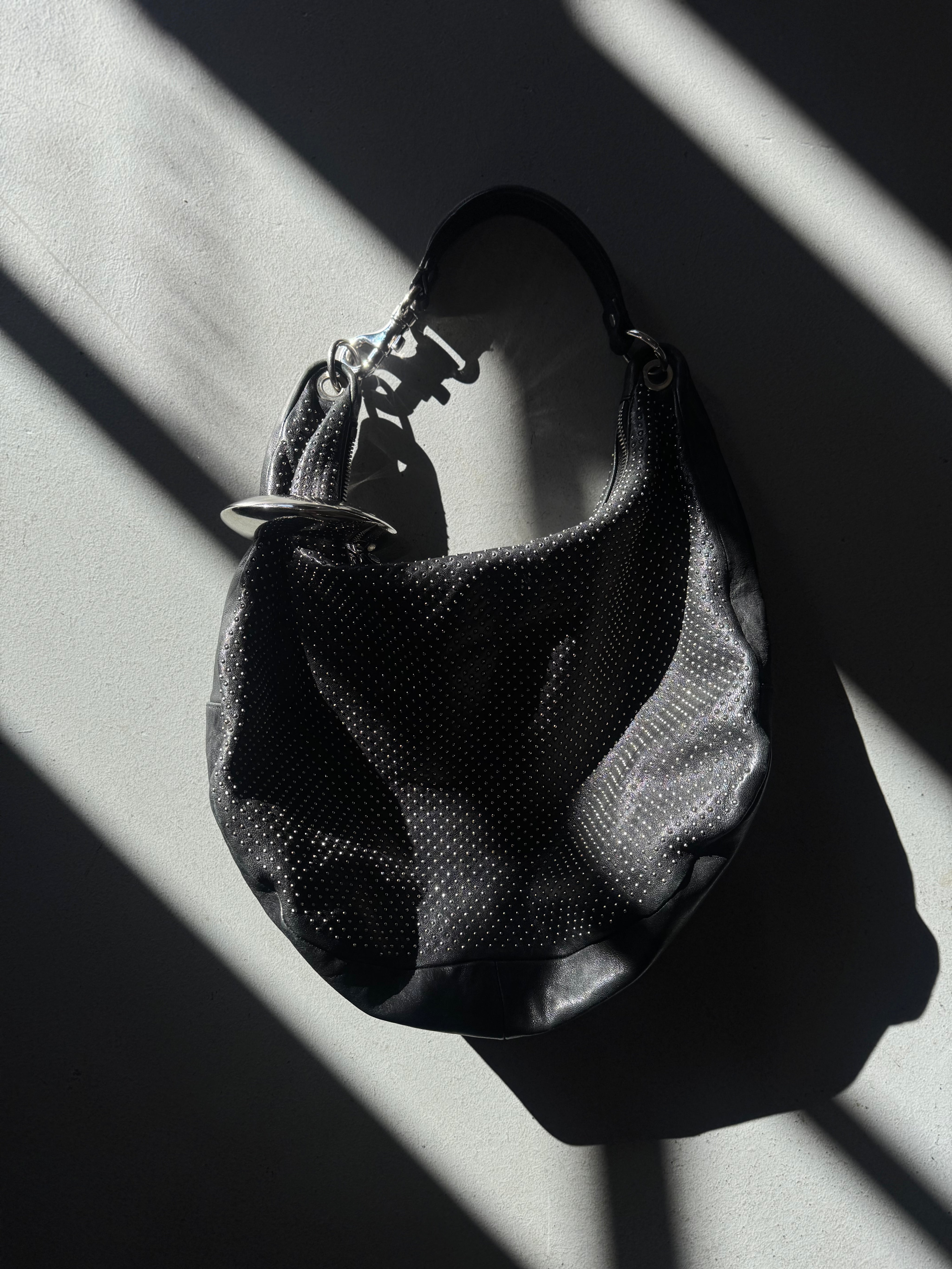 Jimmy Choo Black Hobo Handbag w/Studs and Large Cuff