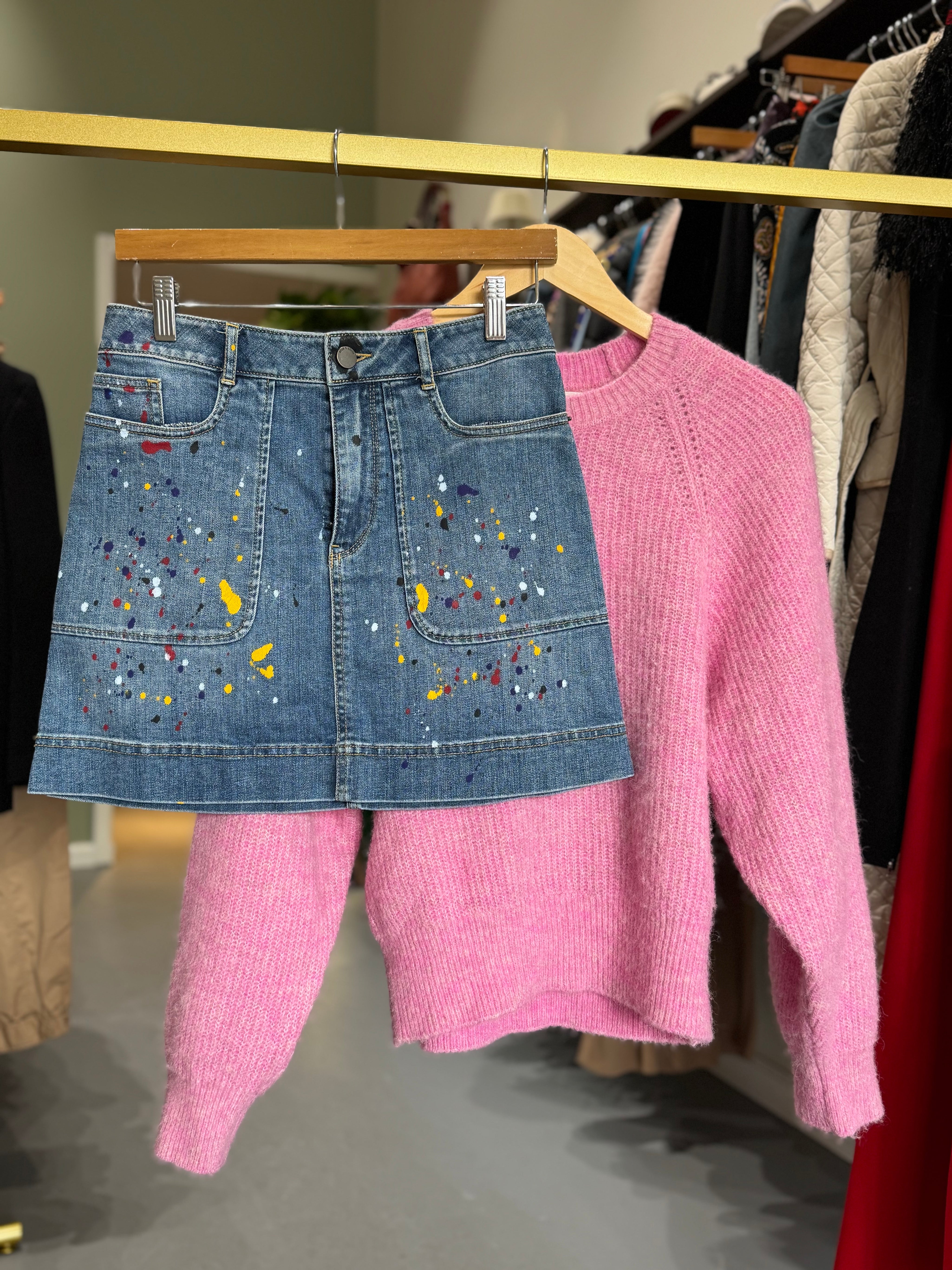 Alice + Olivia Printed Denim Mini Skirt sz S