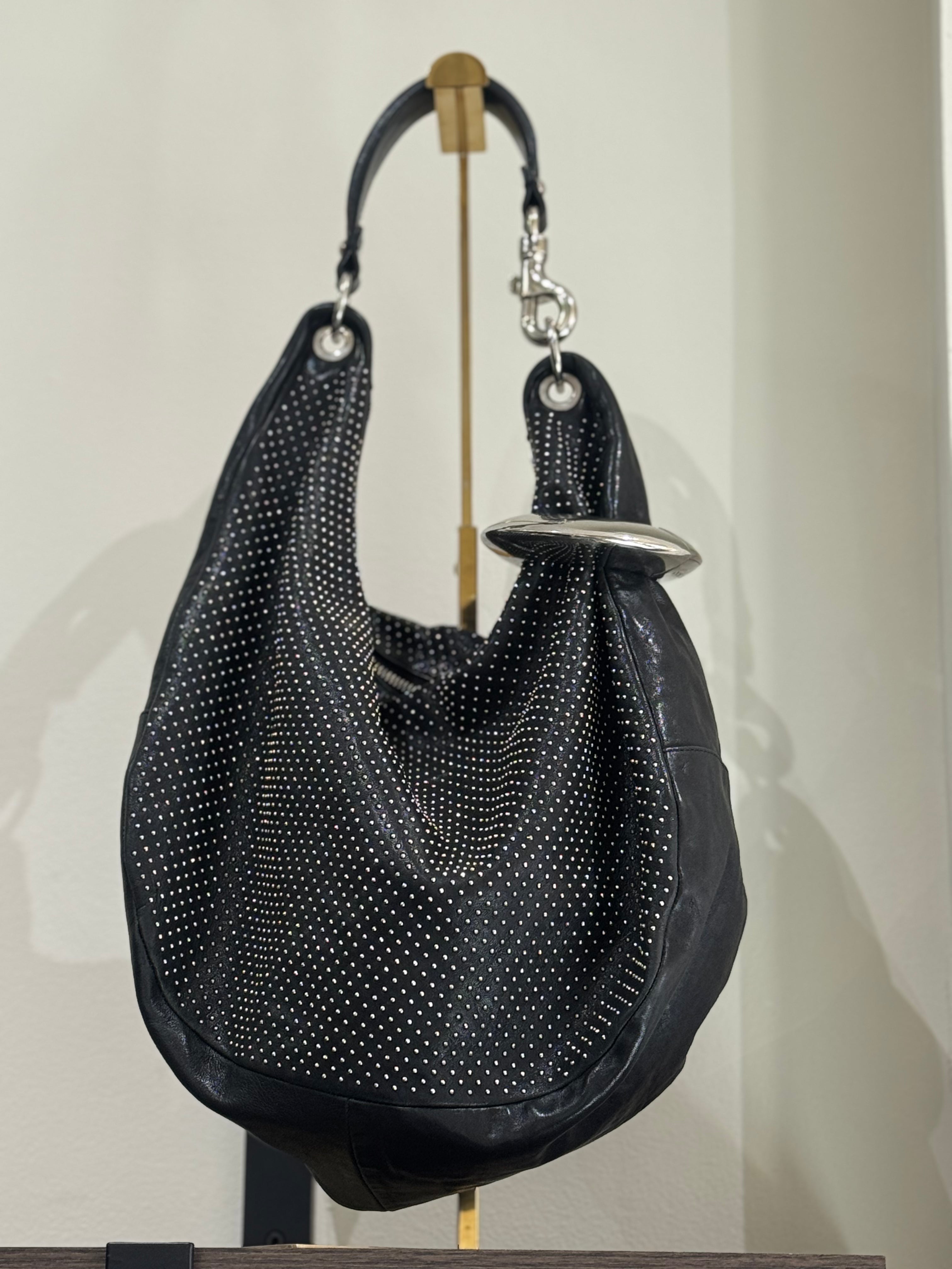 Jimmy Choo Black Hobo Handbag w/Studs and Large Cuff