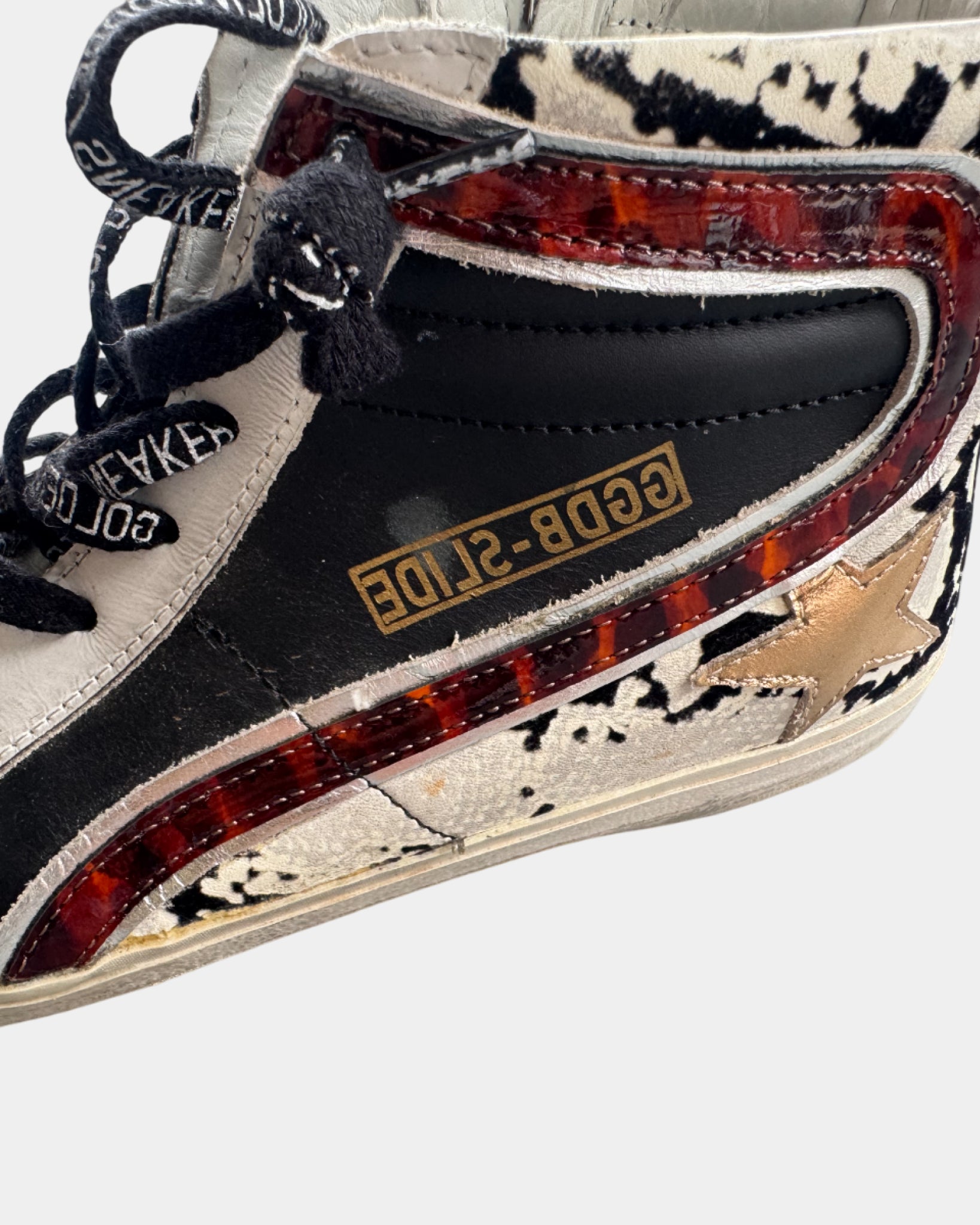 Black/White Golden Goose High Top Snake Embossed Sneaker, 39