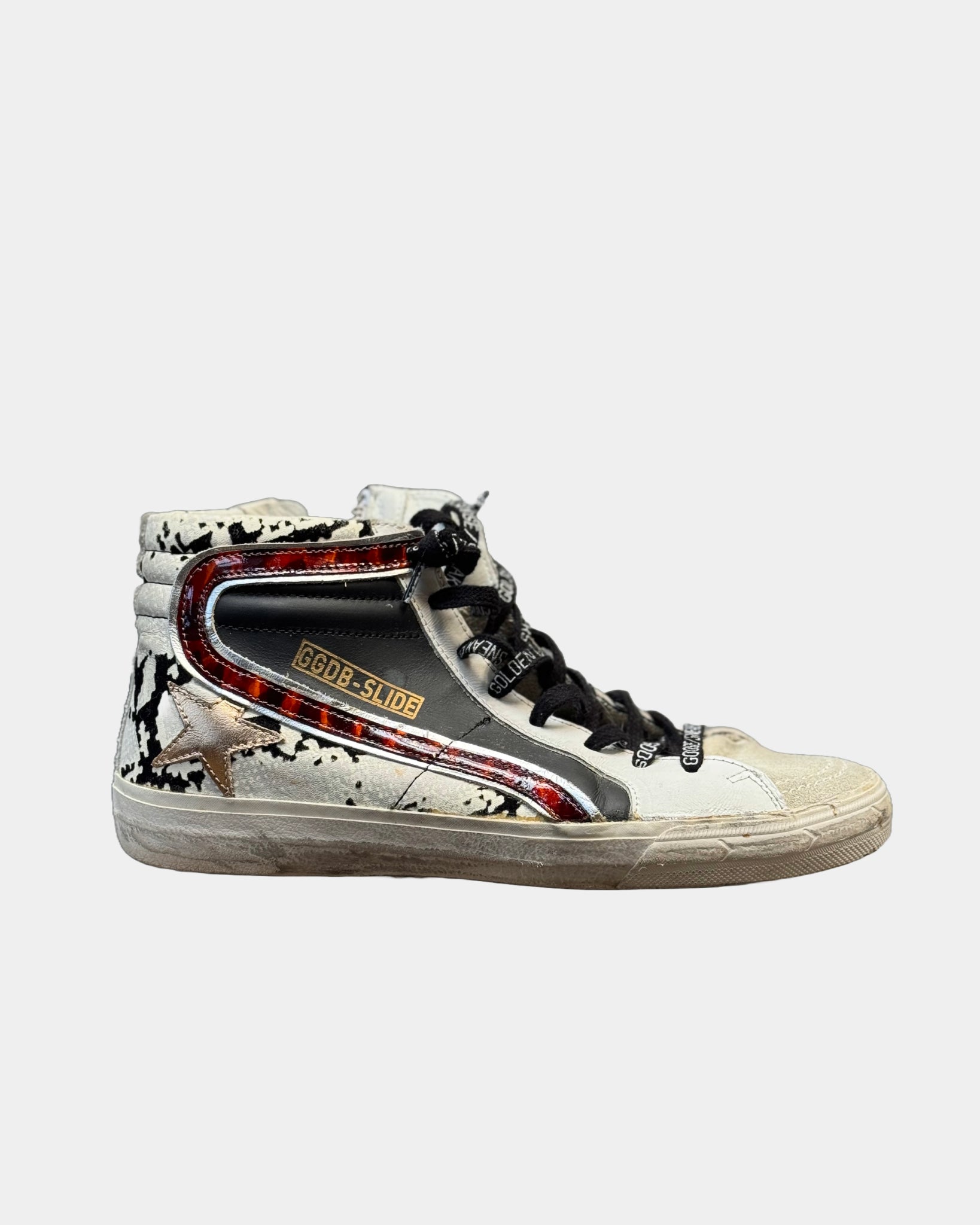 Black/White Golden Goose High Top Snake Embossed Sneaker, 39