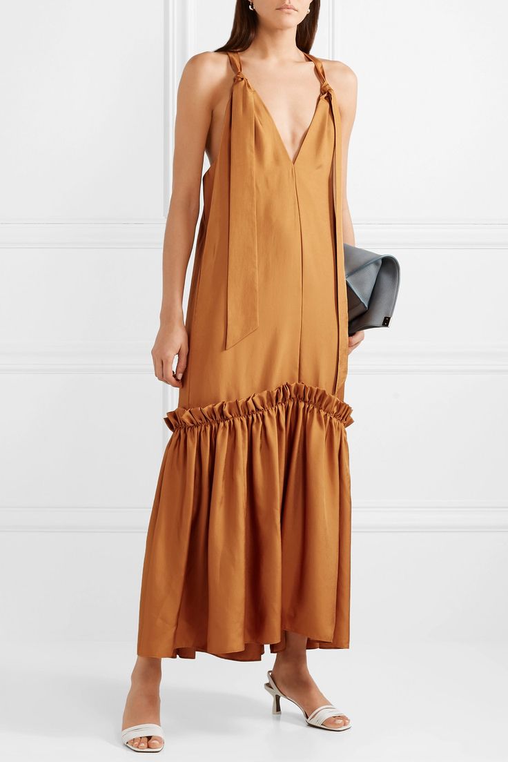 Tibi V-Neck Midi Length Orange Maxi Dress sz XS